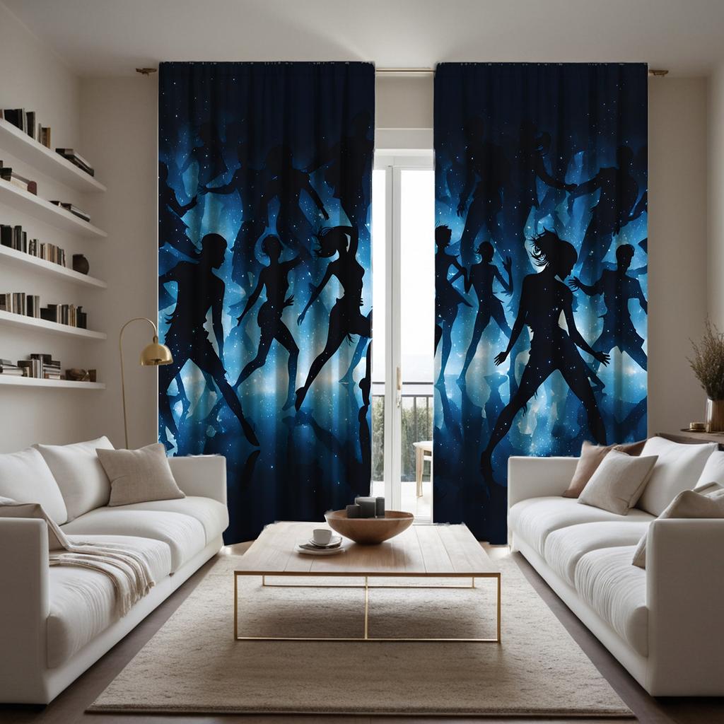 2pcs HD Decorative Curtain Two Dance Youth Blue Digital Printed Curtain Home Decoration Style Decoration Living Room Bedroom