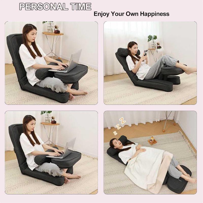 Folding Floor Chair with Headrest Back 15 Gear Adjustment Floor Sofa Lounger Sofa for Living Room Bedroom University Student