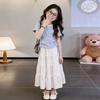 Zweiteiliges Sommerset für Mädchen: Kurzarm-Patchwork-Top & Rock Mode-Outfit