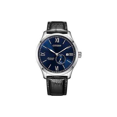 Orologio Automatico Meccanico con Cinturino in Pelle di Mucca 42,4 mm Orologi da Uomo Quadrante Blu NJ0090-21L