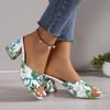 2024 European-American Style Women's Round Toe High Heel Slip-On Graffiti Sandals