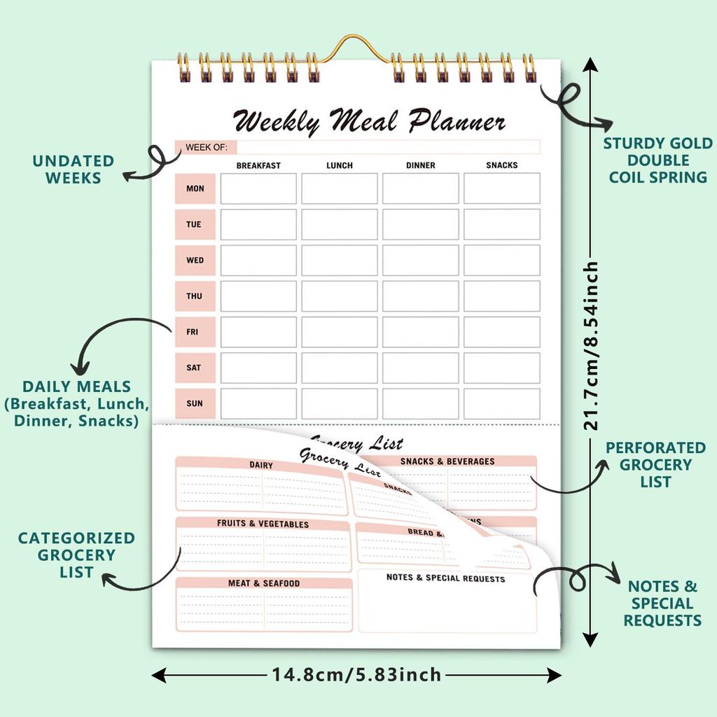 Detachable Daily Meal Planner with Horizontal Ins Style for Self-Discipline and Time Management Sticky Notes