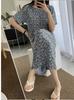 Korean version dress round neck comfortable nightdress women's casual fresh pleated short sleeve floral dress slim dress