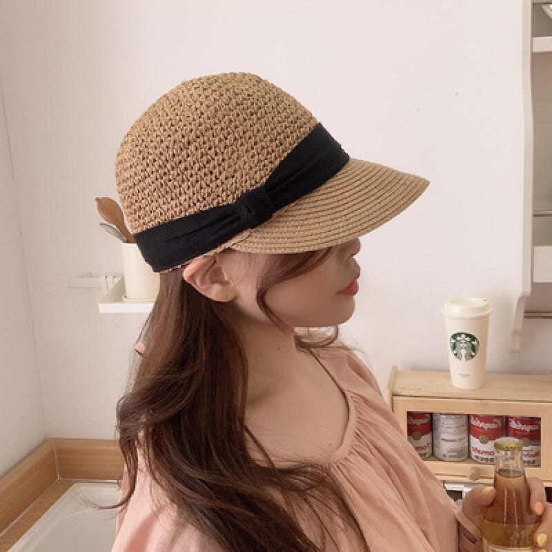 

Summer raffia riding hat straw ball cap sun cap black
