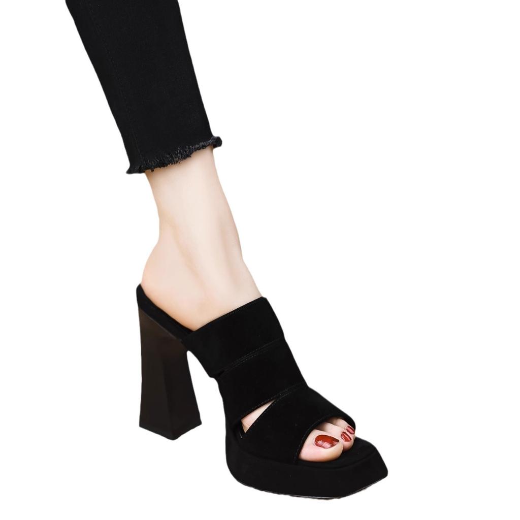 Fashion versatile waterproof table high heels women's 2025 summer new simple skirt open-toed thick heel high-heeled sandals