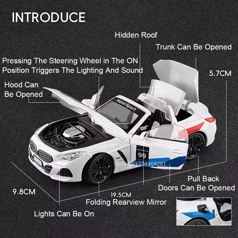 1:22 Z4 I8 Alloy Diecast Model Sports Car Toys Doors Opened Doors Opened Sound Light Pull Back Vehices For Friend's Holiday Gift
