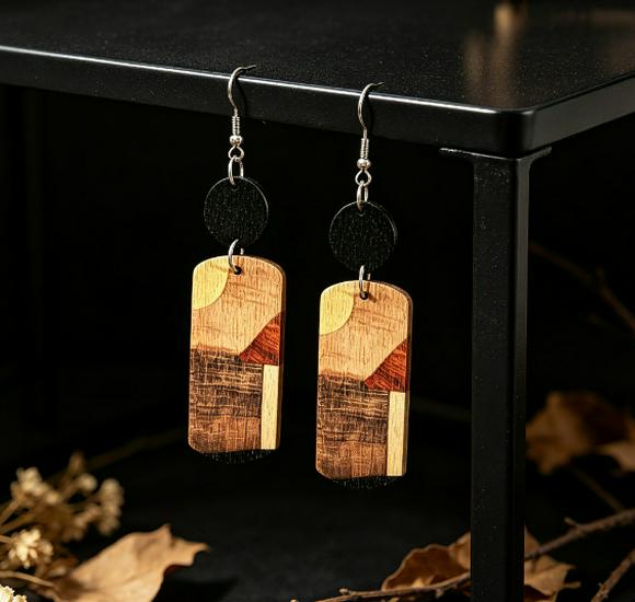 European & American Retro Printed Wooden Earrings: Versatile Ethnic Charm with an Exaggerated, Classical Design