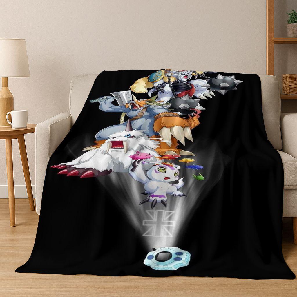 Retro Digimon Adventure Angewomon Agumon Cartoon Flannel Blanket,Cozy Soft Throw Blanket for Home Bedroom Bed Sofa Cover Kids