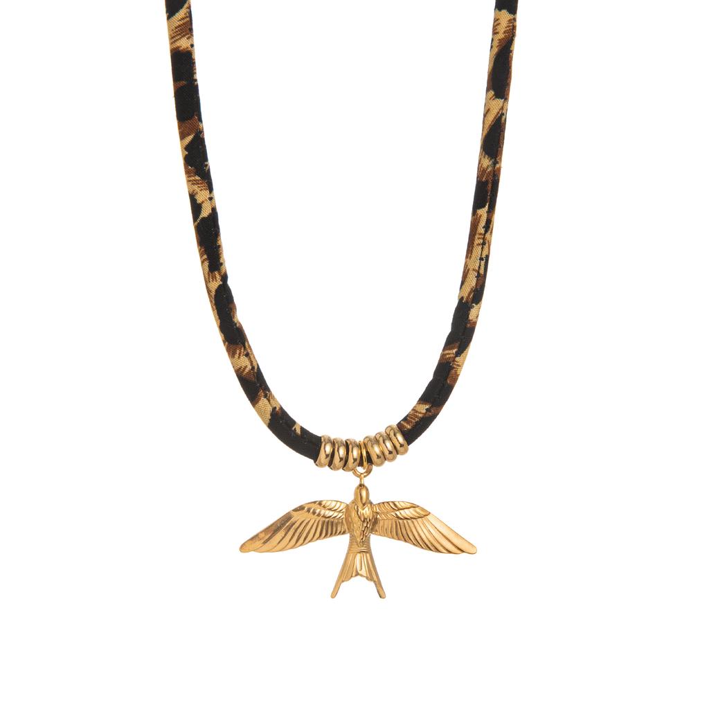 Fashion Stainless Steel Pendant with Leopard Print Velvet Rope, Women's Design Necklace, Versatile for Autumn and Winter