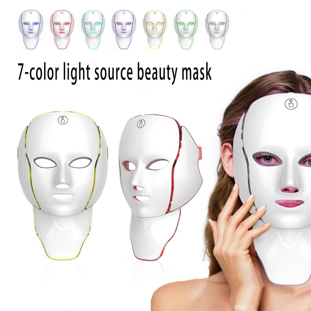 192 LEDs Face Neck Mask 7 Colors Red Light Beauty Device Rechargeable
