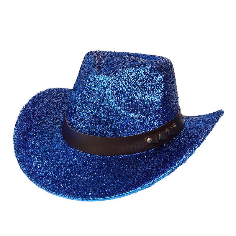 Glitzerndes Cowboyhut Unisex Westernstil Breiter Rand Fedora Hut für Party Festival Cosplay
