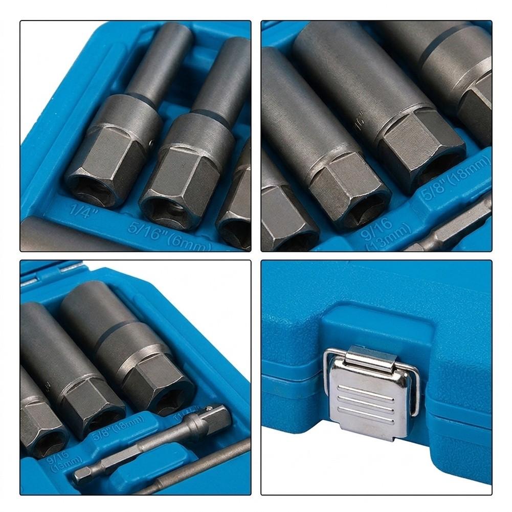 11Pcs Socket Wrench Locking Wheel Nut Bolt Bolt Extractor Remover 1/8in Adapter For Rusty Nut Removal Socket Wrench Kit