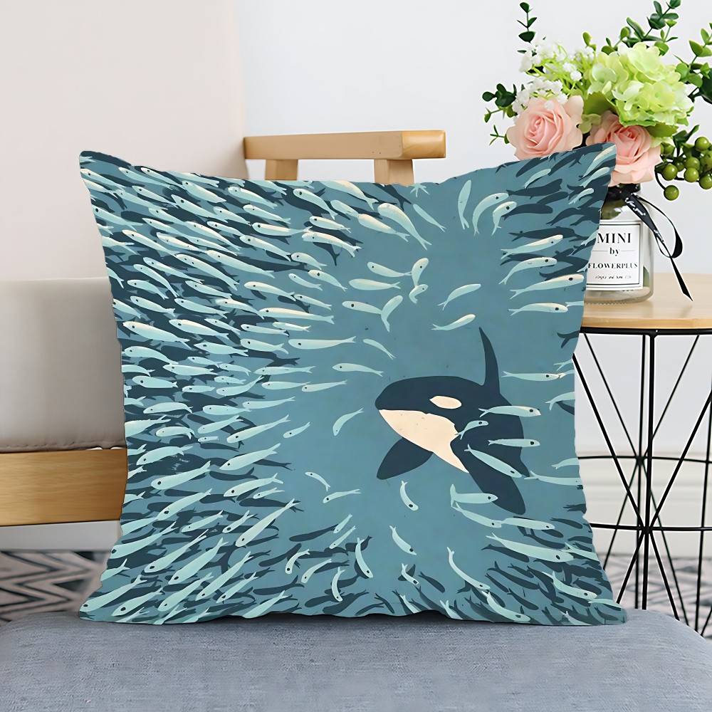Seahorse Whale Starfish Turtle Blue Ocean Pillow Case Cushion Cover Polyester Decorative Sofa Cushion Pillowcase Home Decor