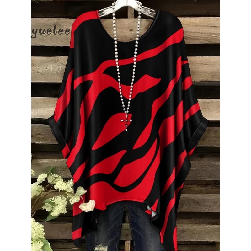 Bohemio Chic Oversize de Moda Estampados Étnicos Dobladillo Irregular Cuello Redondo Ropa Moda Ropa de Mujer Versátil Ropa para Mujer