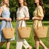 Striped Straw Tote Bags with Leather Handles, Large Capacity, Summer Beach & Casual Handbag Shoulder Bag for Women, Everyday Use