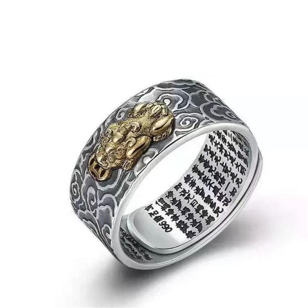 Anillos Chinos Pixiu de Feng Shui Para Mujeres Hombres Cobre Chapado en Plata Monedas Pi Xiu Anillo de Dedo Abierto Amuleto Riqueza Joyería de la Suerte