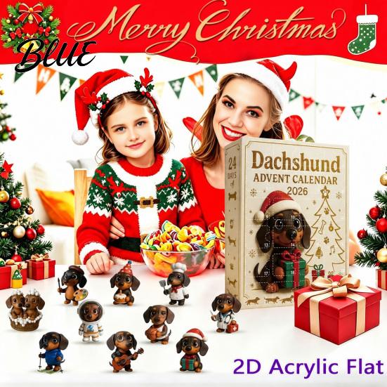 Christmas Party Favors Acrylic Ornaments with 24 Advent Calendar 2026 Dachshund Unique 2D Festive Holiday