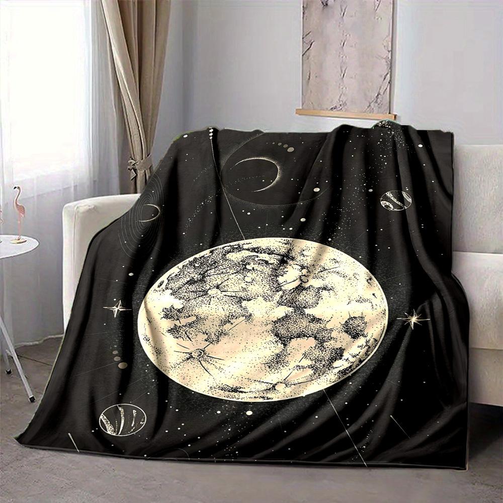 1pc Moon Universe Print Blanket   Lightweight Flannel Throw Blanket For Sofa, Bed, Living Room, Office, Outdoor Travel, Camping