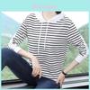 Mid Autumn Season Striped Hoodie T Shirt For Women With Patching And Loose Fit