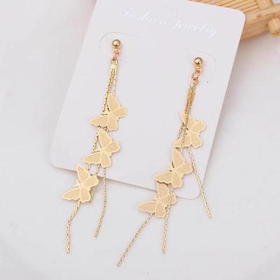 Charm Korean Butterfly Long Tassel Dangle Earrings Temperamental Hanging Butterfly Drop Earrings For Women Golden Jewelry Gifts