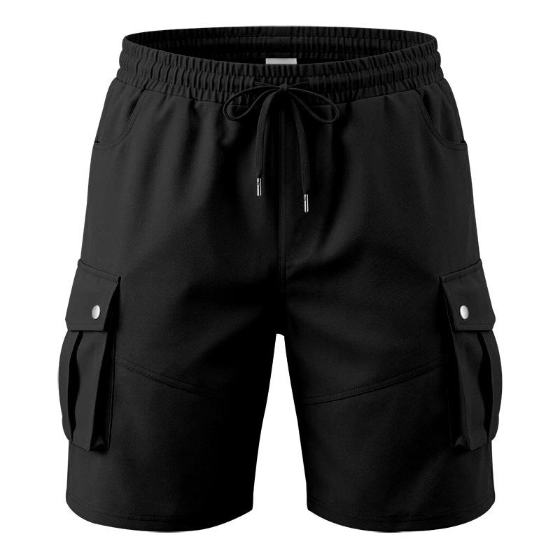 Men's Multi Pocket Cargo Shorts Elastic Waist Drawstring Loose Fit Casual Outdoor Work Shorts with Side Flap Pockets