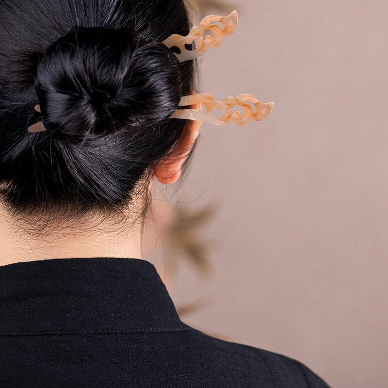 

1/2pcs Acetate Simple Hairpin Fashion Fork Stick Pins High-quality Hollowed-out 1pcs