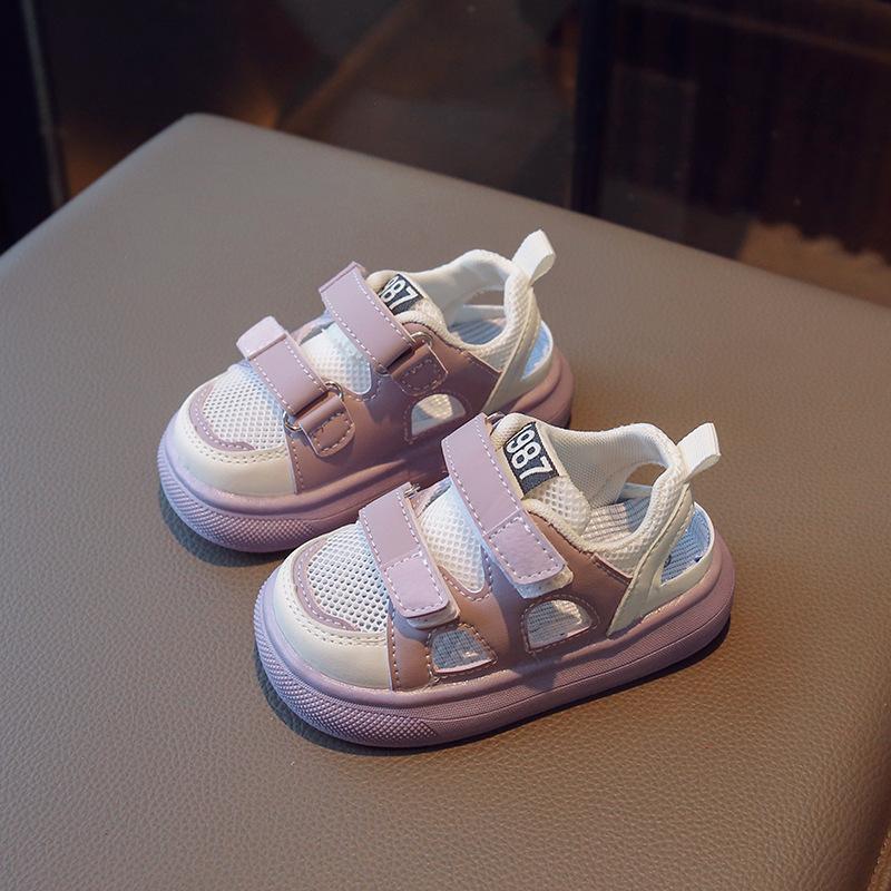 

Children s sports half-sandals for summer, new mesh breathable baby shoes for boys and girls, closed-toe beach shoes with soft soles, versatile 26 фіолетовий