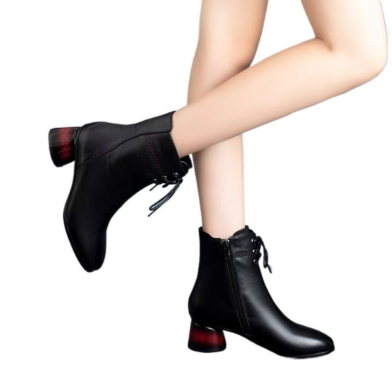 Ladies Shoes  High Quality Side Zipper Women's Boots Fashion Front Lace-up Modern Boots Women New Pointed Toe Ankle Boots