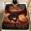 1PC Custom Name Dragon Castle Burn Patterned Flannel Blanket Suitable For All Seasons for Home Decor Warmth and Comfort Gifts Holiday Present_lx