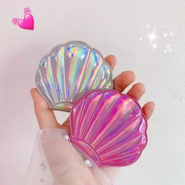 Momoi - Shell Holographic Portable Mirror 02 - Pink