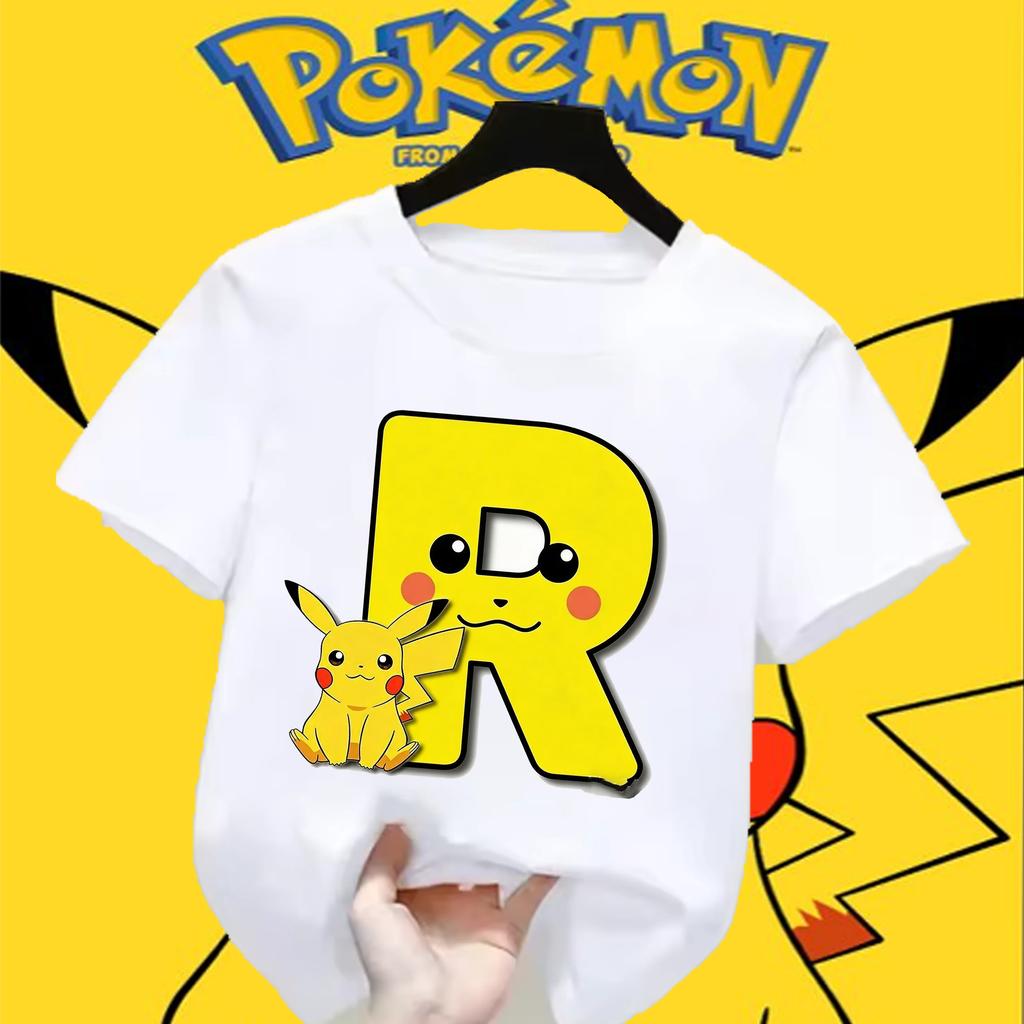 Anime Pokemons Tshirts for Children Pikachu Cartoon Letter Printed Shortsleeved Top Boys Girls Summer Fashion Sports Tshirt