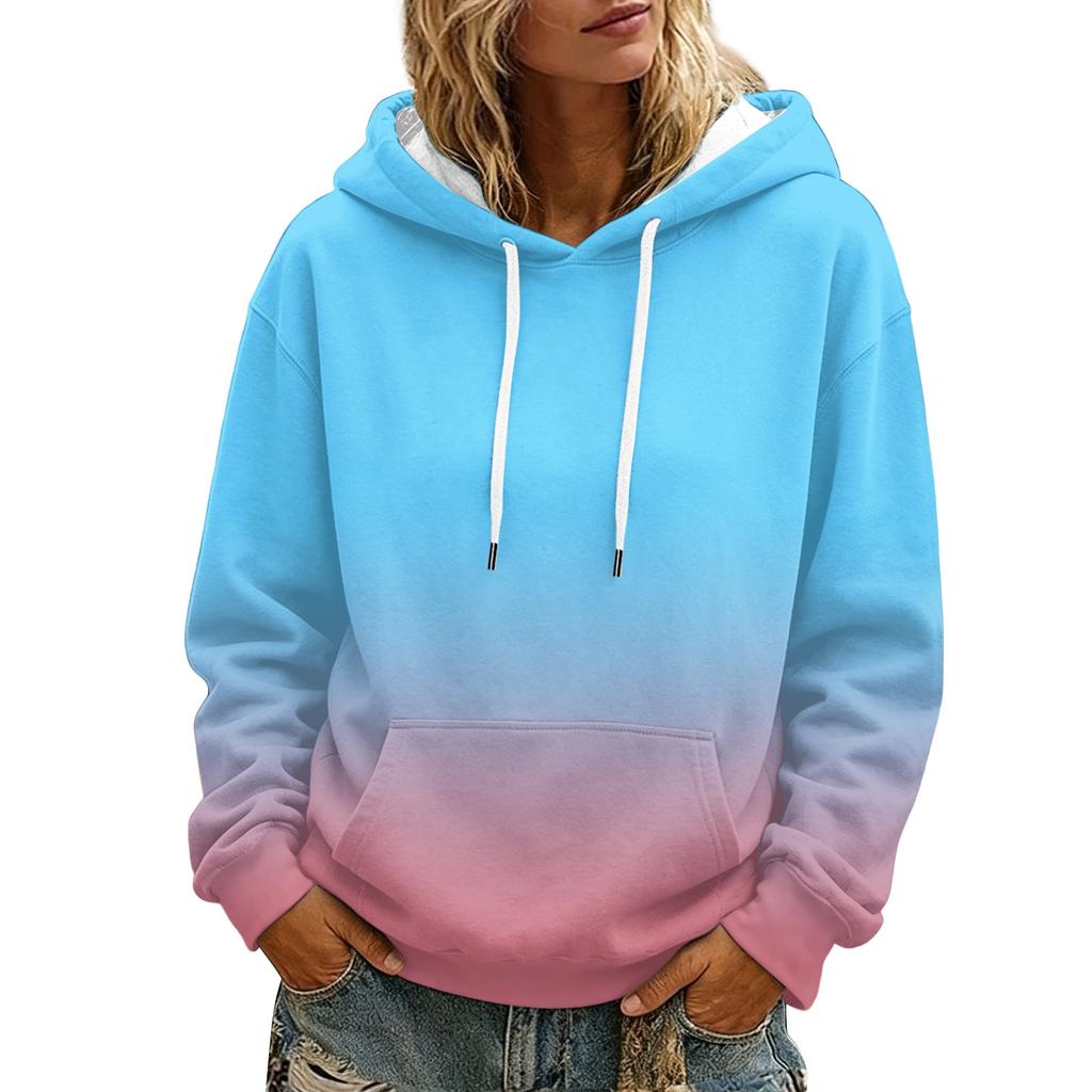 Women's Gradient Printed Long Sleeve Hoodie with Pocket and Casual Top