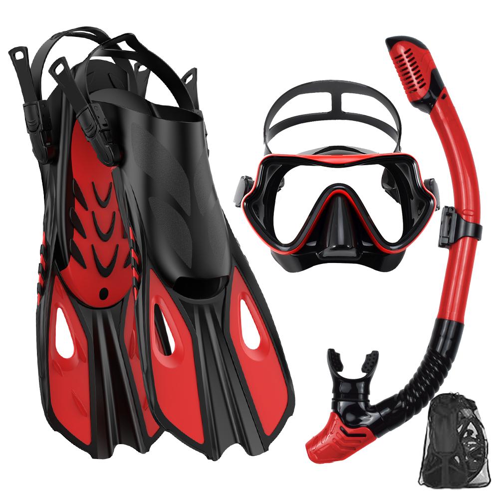 Mask Fin Snorkel Set Snorkel Gear for Adult Panoramic View Snorkel Mask Adjustable Dive Flipper Dry Top Snorkel and Travel Bag