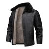 Plush and Thickened Leather Jacket for Men with Fur Collar and Cotton Jacket for Men's Business. Middle Aged and Elderly Men with Lapel Leather Jacket