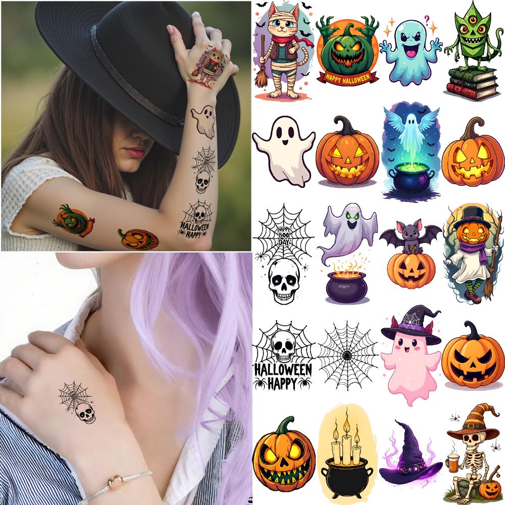 54pcs Temporary Tattoo Witch Temporary Tattoo Stickers Cauldron Eyeball Cartoon Spider For Men Women Arms