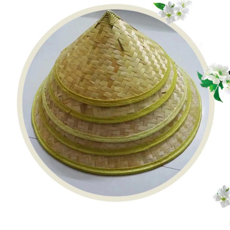 Retro Bamboo Rattan Cone Hat Handmade Weave Straw Fisherman Hat Rain Dance Props Sunshade Plastic Bamboo Bucket Hat