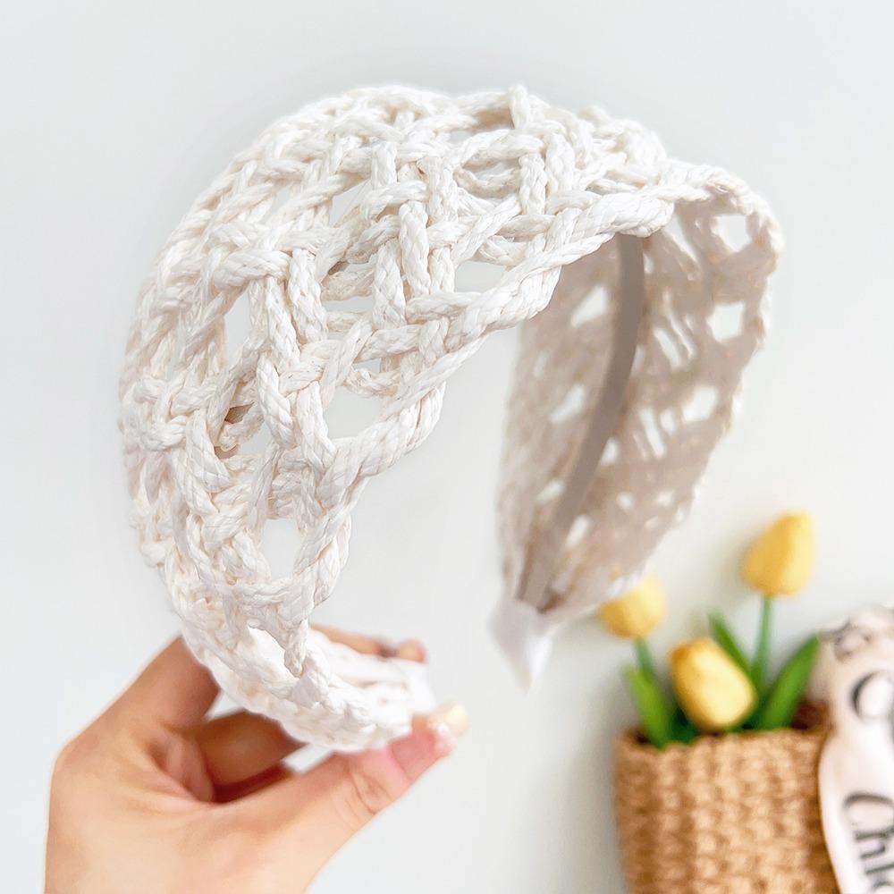 Elegant Woven Headband Wide Side Raffia Hairband Versatile Wide Brim Hairband  Holiday Style