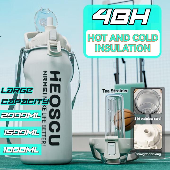 2L Thermal Water Bottle Vacuum Flasks Bottle Thermal Mug Tumbler with Straw Large Insulation Stainless Steel for Travel Outdoor