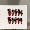 Red Medium Coffin Press On Nails Square Fake Nails French Tip Glue On Nail with Design Reusable False Acrylic Nails Full Cover Stick On Nail for Women
