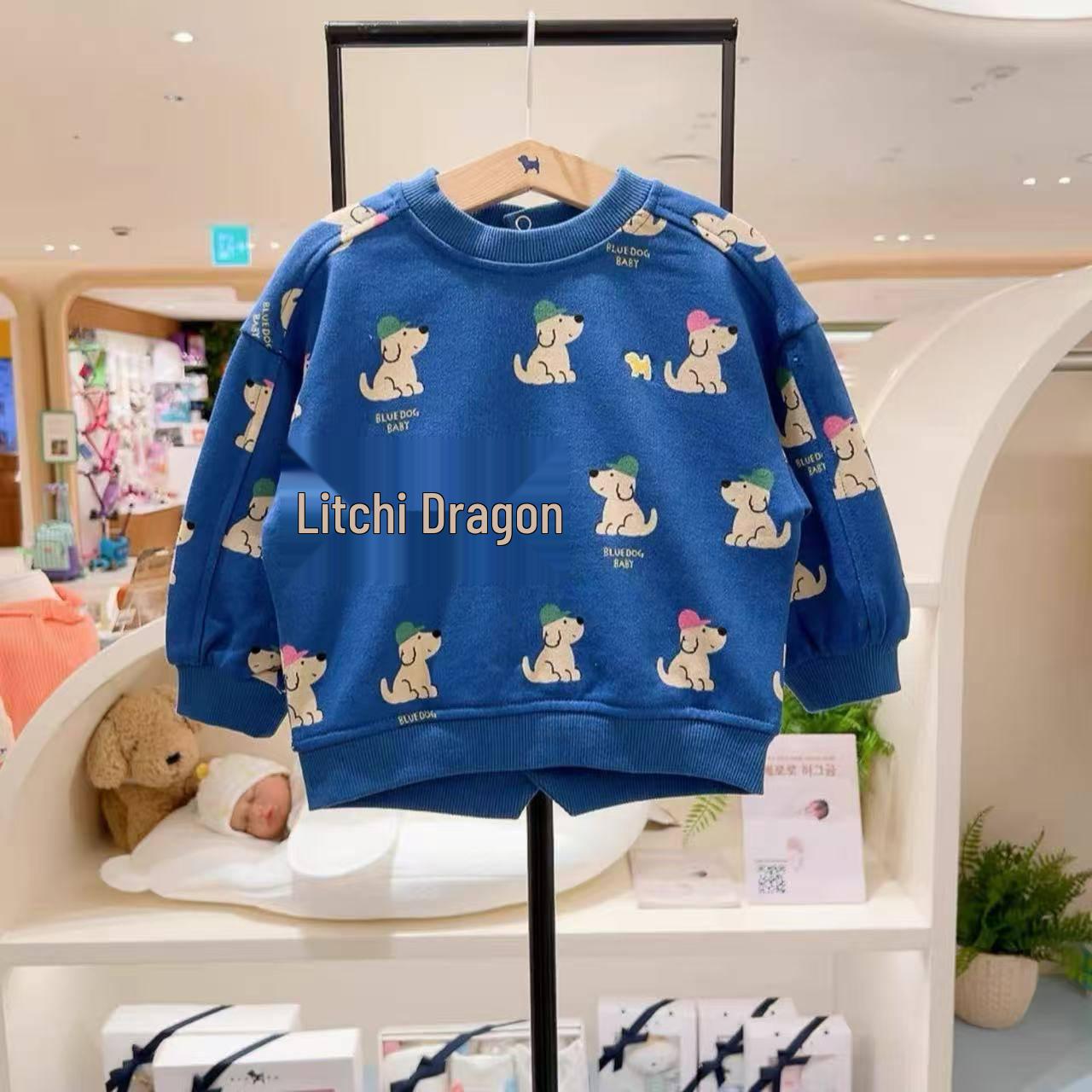 New Korean Cartoon Puppy Pullover Sweatshirt for Kids - Autumn/Winter 90 синий