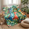 Dinosaur Friends In Jungle Blanket Personalized Name Flannel Blanket Soft Cozy Plush Throw for Sofa Bed Lightweight Home Decor