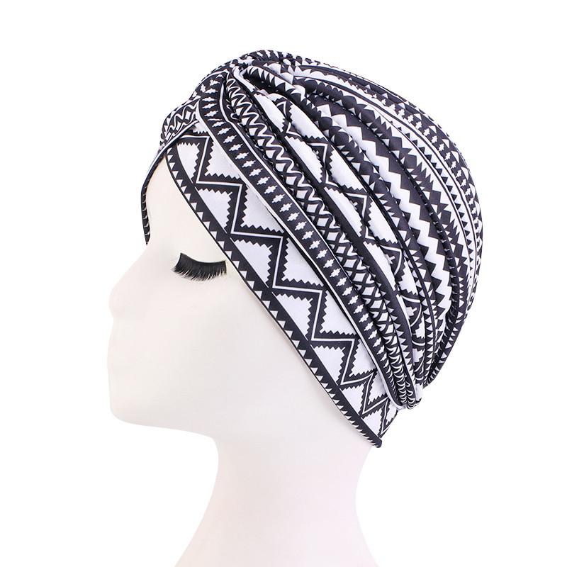 New Print African Headtie Turban Cap Soft Stretch Twisted Pleated Beanie Head Wrap for Women Chemo Bonnet