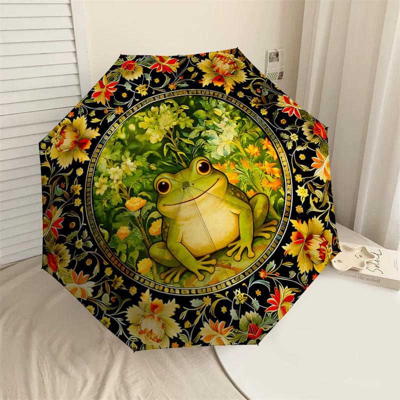 

1PC Frog Floral Umbrella-8-Rib Reinforced, Automatic Open, Lightweight & Durable, Cute Fashion Accessory for Outdoor-K1273