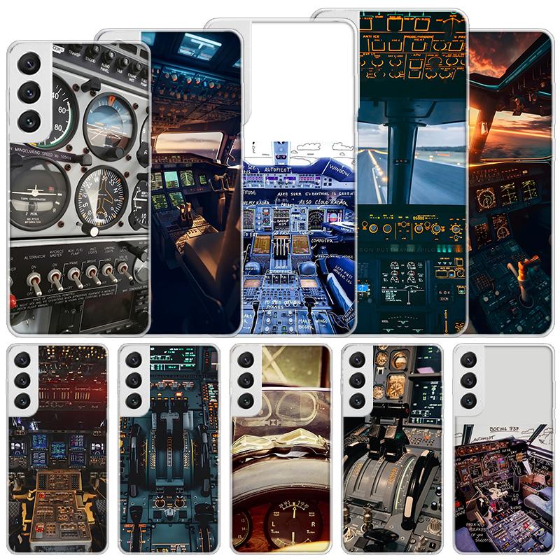 Aviation Aeroplane Pilot Cockpit Soft Case For Samsung Galaxy S25 S24 S23 S22 Ultra Phone Cover S20 FE S21 Plus S25 Edge + Funda