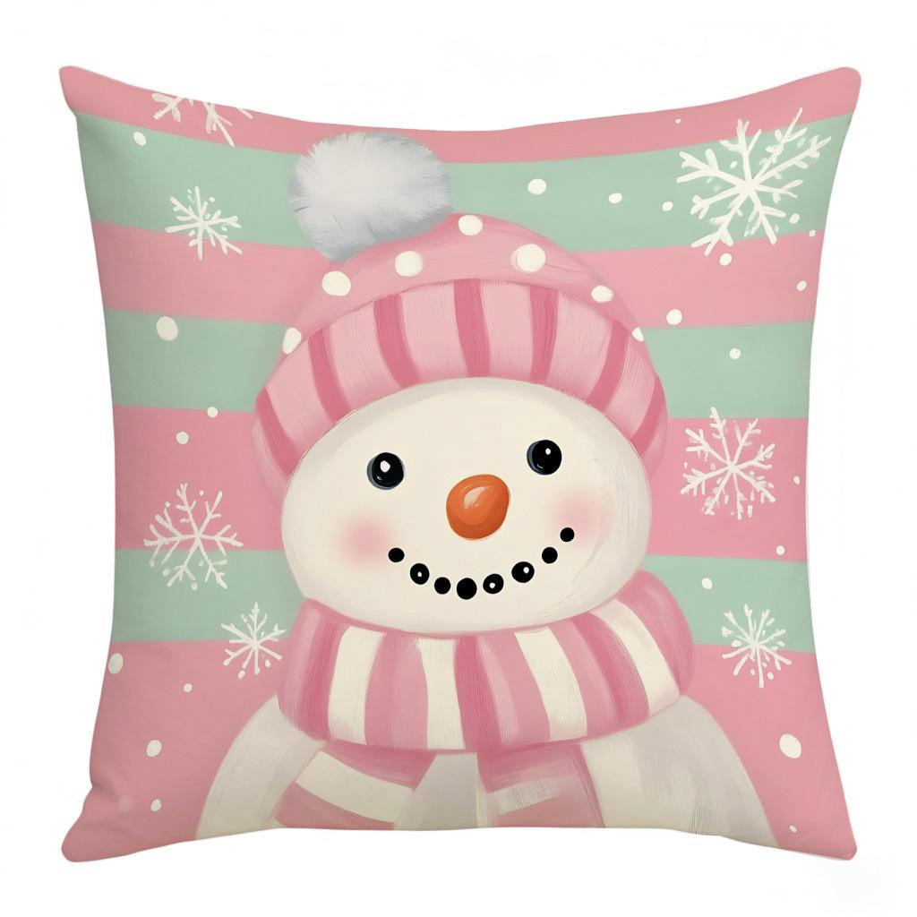 Christmas Printed Pillow Case Cute Santa Claus Gift Snowman Fashion Decorative Linen Plush Pillow Case