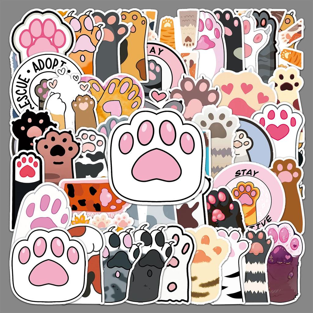 50 Cute Cat Paw Stickers - Waterproof Cartoon Animal Stickers for Kids, Journals, Notebooks, and Decorations