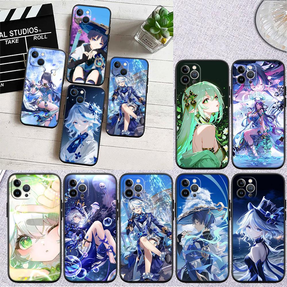 LO48 Genshin Impact Furina Aether Soft Shell Phone Case for iPhone 16 15 14 13 12 Pro Max Plus Mini
