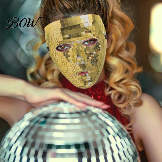 Shiny Mirror Effect Mask Halloween Disco Ball Mask, Breathable Mosaic Masquerade, High Visibility Glitter Party Costume for Dance Performance,