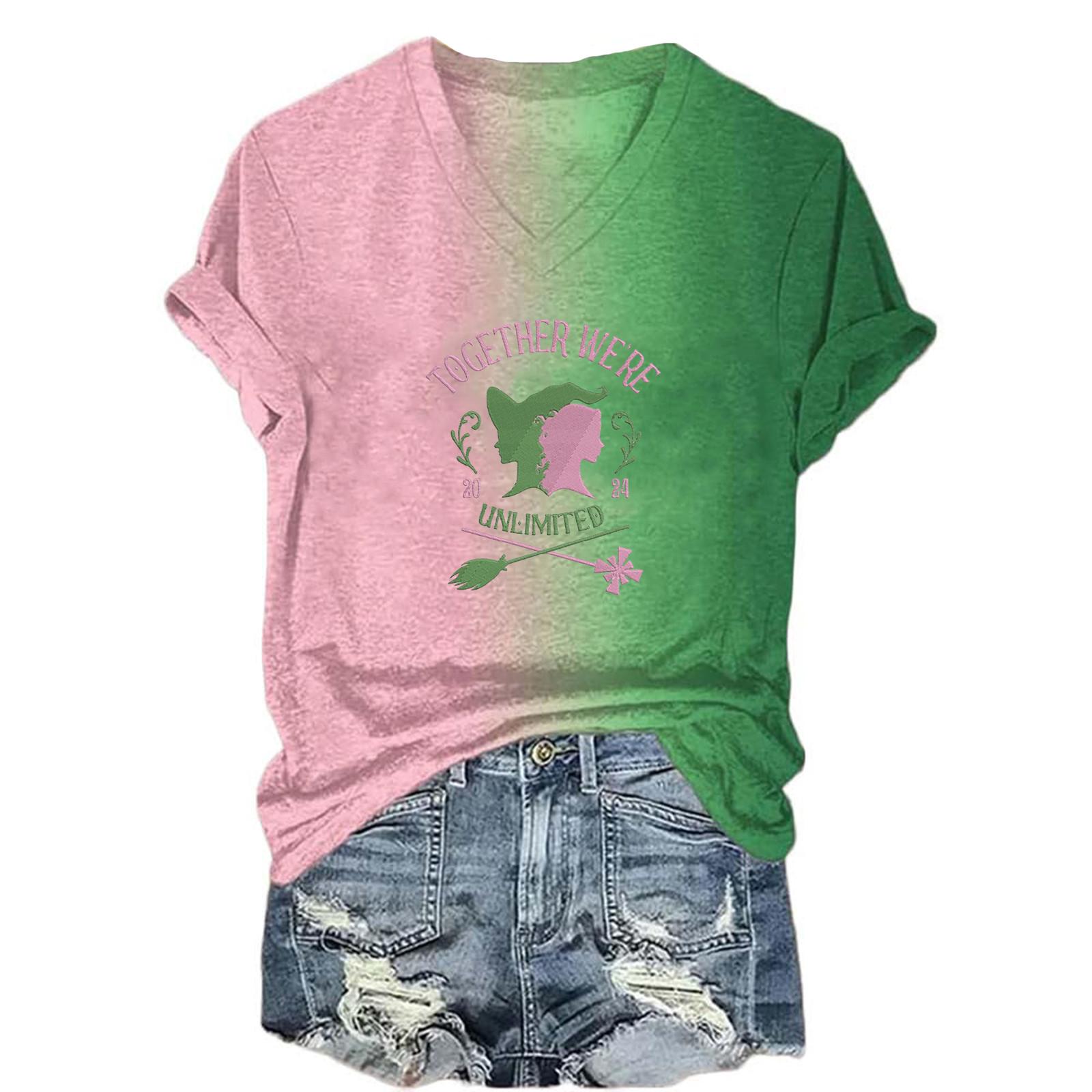 

Women s Fashionable Casual Short Sleeved Witch Print V-Neck T-shirt Top XL світло-рожевий колір