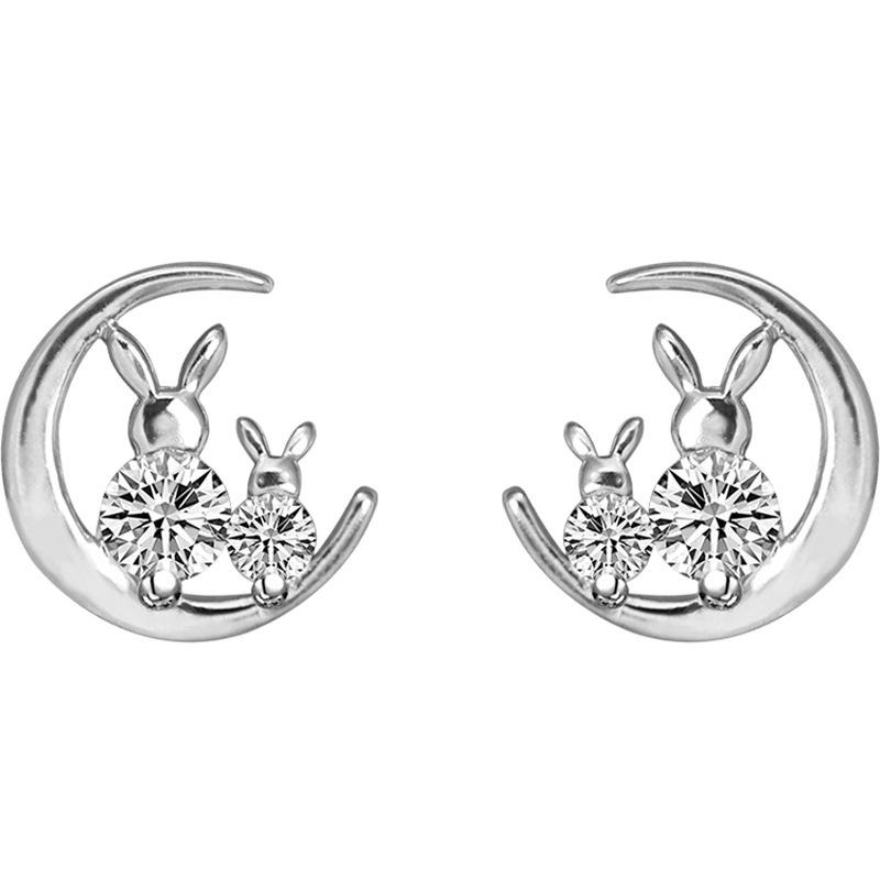 

Серьги с цирконием и лунным кроликом, детские забавные стильные милые мини-корейские модные серьги для девочек, маленькие нефритовые серьги с кроликом